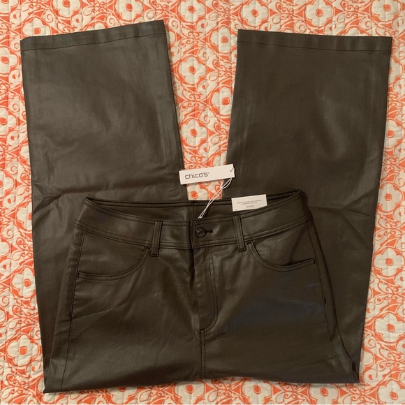 Chicos | Coated Wide Leg Cropped Denim Pant in Taupe | Sz: 12 - Picture 3 of 6